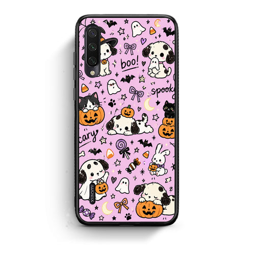 Θήκη Xiaomi Mi A3 Halloween Puppies and Friends on Lilac από τη Smartfits με σχέδιο στο πίσω μέρος και μαύρο περίβλημα | Xiaomi Mi A3 Halloween Puppies and Friends on Lilac case with colorful back and black bezels