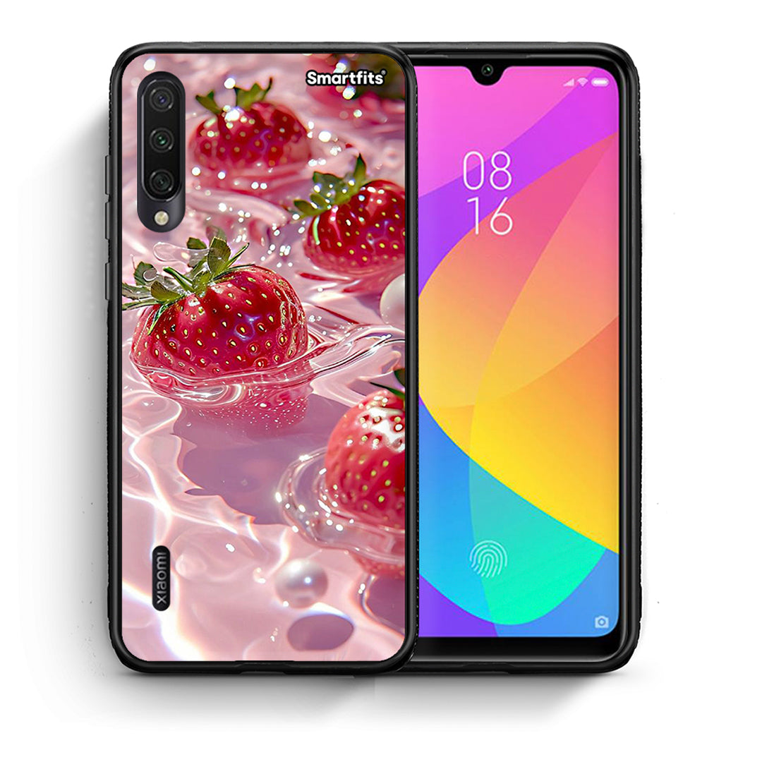 Θήκη Xiaomi Mi A3 Juicy Strawberries από τη Smartfits με σχέδιο στο πίσω μέρος και μαύρο περίβλημα | Xiaomi Mi A3 Juicy Strawberries case with colorful back and black bezels