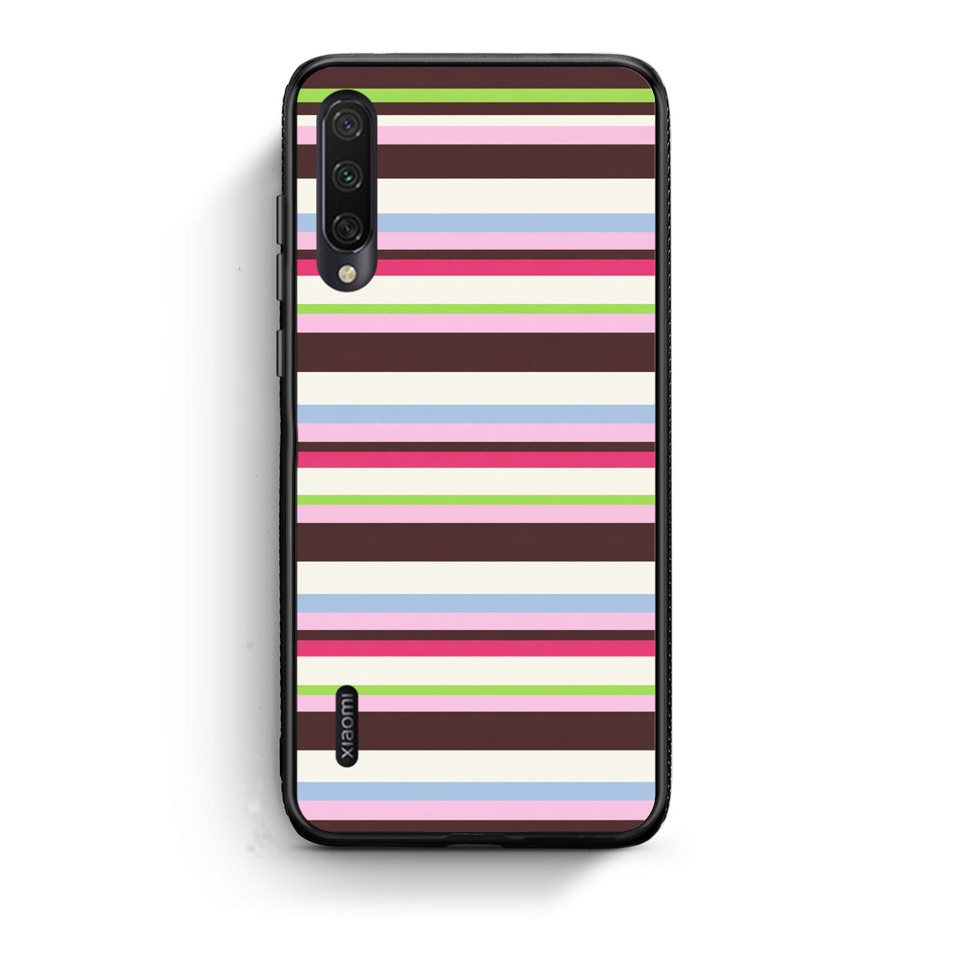 Θήκη Xiaomi Mi A3 Multicolour Horizontal Stripes από τη Smartfits με σχέδιο στο πίσω μέρος και μαύρο περίβλημα | Xiaomi Mi A3 Multicolour Horizontal Stripes case with colorful back and black bezels