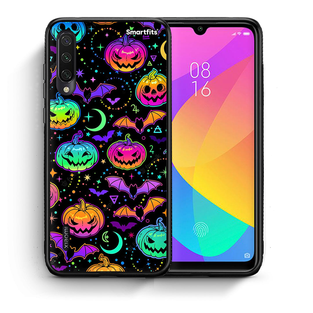 Θήκη Xiaomi Mi A3 Neon Halloween από τη Smartfits με σχέδιο στο πίσω μέρος και μαύρο περίβλημα | Xiaomi Mi A3 Neon Halloween case with colorful back and black bezels