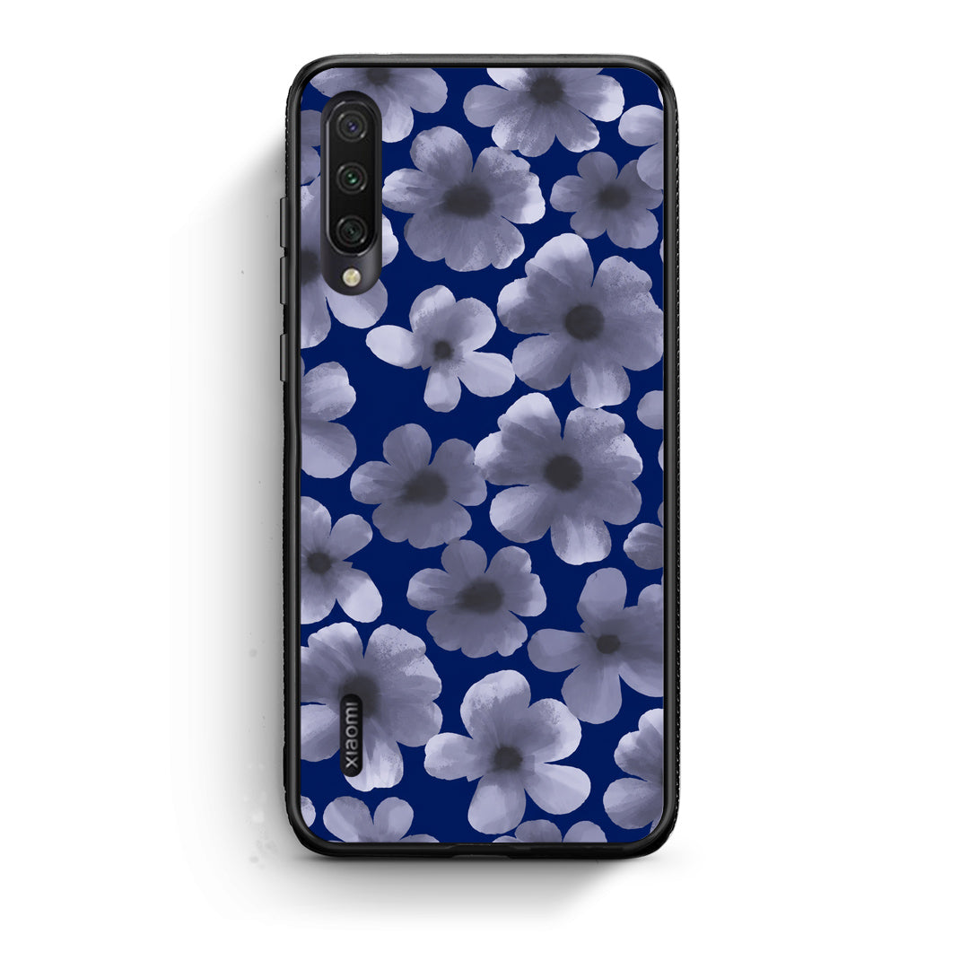 Θήκη Xiaomi Mi A3 Pale Blue Flowers on Navy από τη Smartfits με σχέδιο στο πίσω μέρος και μαύρο περίβλημα | Xiaomi Mi A3 Pale Blue Flowers on Navy case with colorful back and black bezels