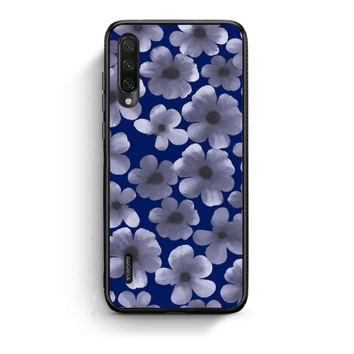 Θήκη Xiaomi Mi A3 Pale Blue Flowers on Navy από τη Smartfits με σχέδιο στο πίσω μέρος και μαύρο περίβλημα | Xiaomi Mi A3 Pale Blue Flowers on Navy case with colorful back and black bezels