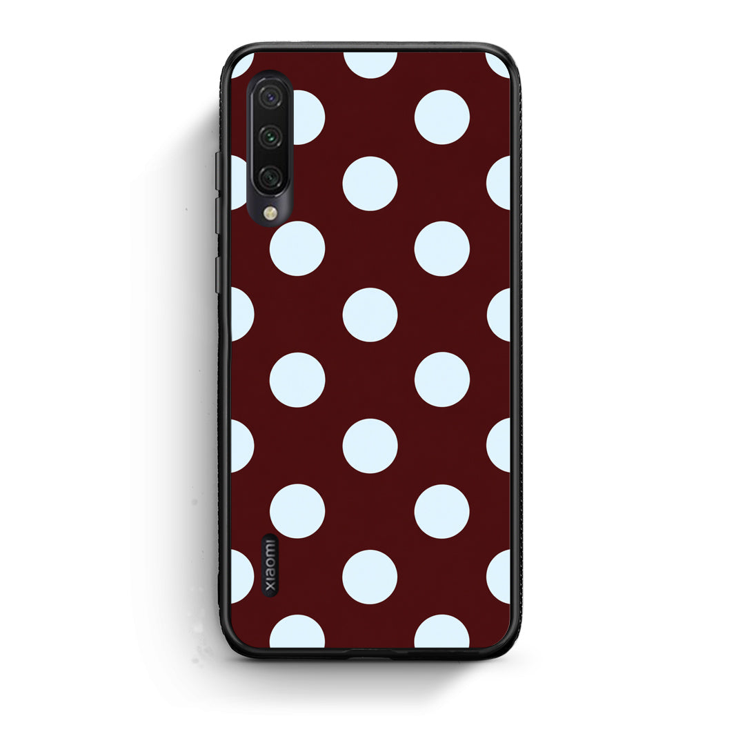 Θήκη Xiaomi Mi A3 Pale Blue Large Polka Dots on Burgundy από τη Smartfits με σχέδιο στο πίσω μέρος και μαύρο περίβλημα | Xiaomi Mi A3 Pale Blue Large Polka Dots on Burgundy case with colorful back and black bezels