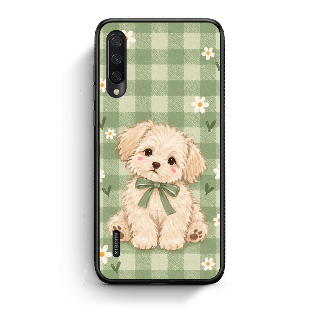 Θήκη Xiaomi Mi A3 Puppy and Daisies on Sage Gingham από τη Smartfits με σχέδιο στο πίσω μέρος και μαύρο περίβλημα | Xiaomi Mi A3 Puppy and Daisies on Sage Gingham case with colorful back and black bezels