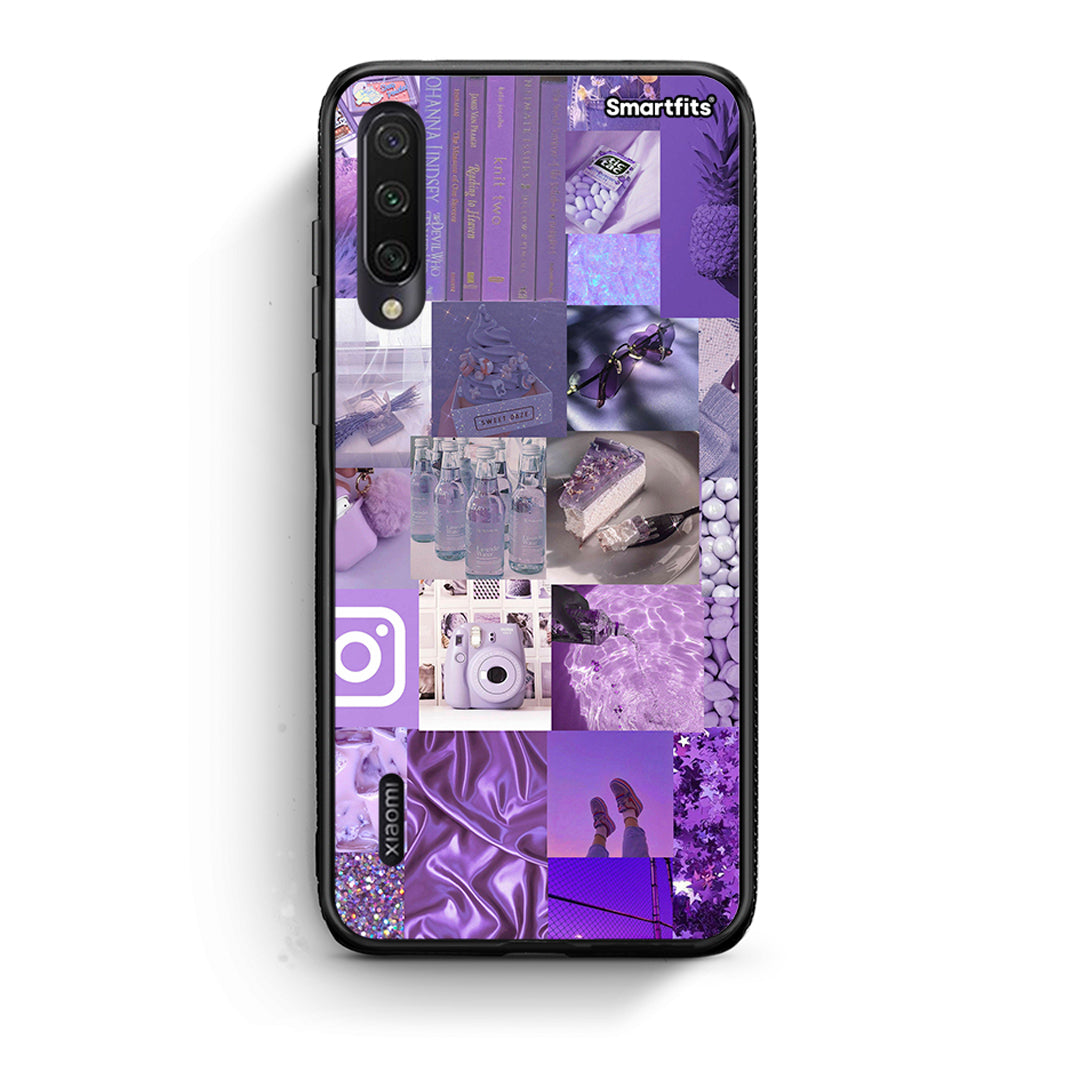 Xiaomi Mi A3 Purple Aesthetic Collage θήκη από τη Smartfits με σχέδιο στο πίσω μέρος και μαύρο περίβλημα | Smartphone case with colorful back and black bezels by Smartfits