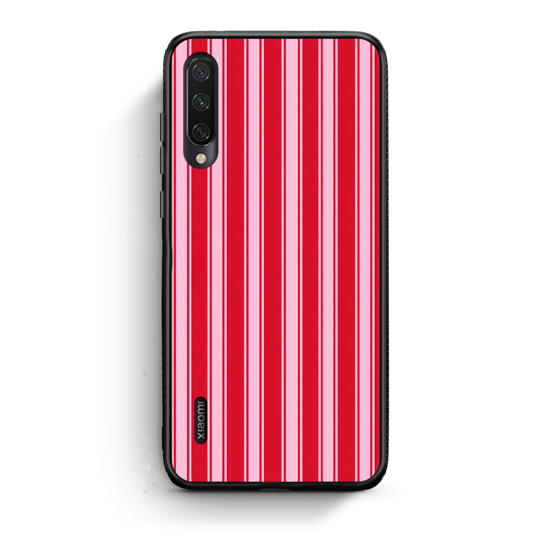 Θήκη Xiaomi Mi A3 Red and Pink Vertical Pinstripes από τη Smartfits με σχέδιο στο πίσω μέρος και μαύρο περίβλημα | Xiaomi Mi A3 Red and Pink Vertical Pinstripes case with colorful back and black bezels
