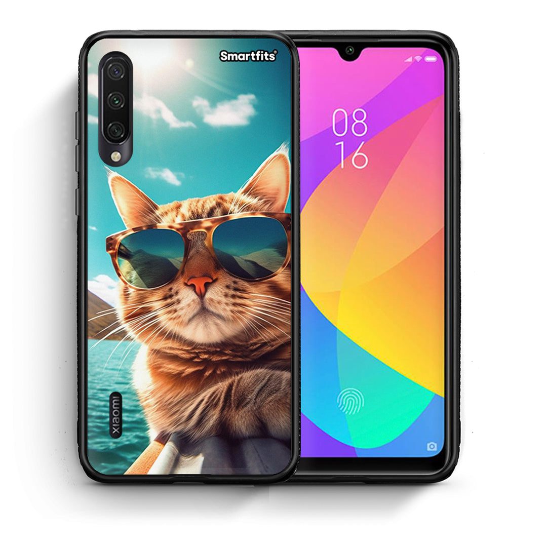 Θήκη Xiaomi Mi A3 Summer Cat από τη Smartfits με σχέδιο στο πίσω μέρος και μαύρο περίβλημα | Xiaomi Mi A3 Summer Cat case with colorful back and black bezels