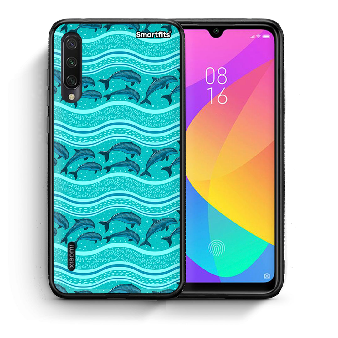 Θήκη Xiaomi Mi A3 Swimming Dolphins από τη Smartfits με σχέδιο στο πίσω μέρος και μαύρο περίβλημα | Xiaomi Mi A3 Swimming Dolphins case with colorful back and black bezels