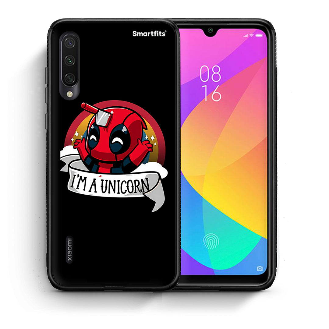 Θήκη Xiaomi Mi A3 Unicorn Deadpool από τη Smartfits με σχέδιο στο πίσω μέρος και μαύρο περίβλημα | Xiaomi Mi A3 Unicorn Deadpool case with colorful back and black bezels