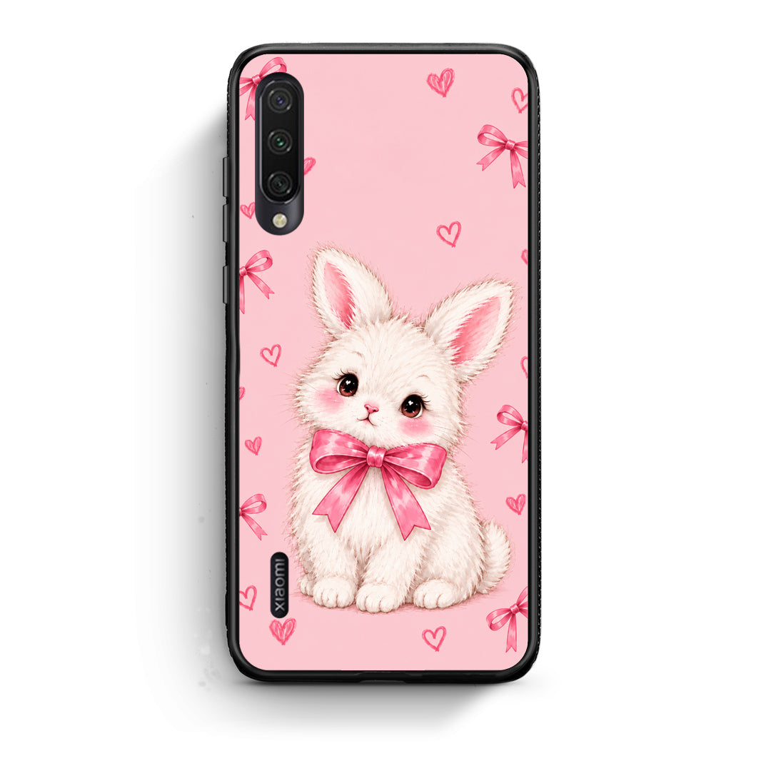 Θήκη Xiaomi Mi A3 White Bunny and Pink Bows από τη Smartfits με σχέδιο στο πίσω μέρος και μαύρο περίβλημα | Xiaomi Mi A3 White Bunny and Pink Bows case with colorful back and black bezels