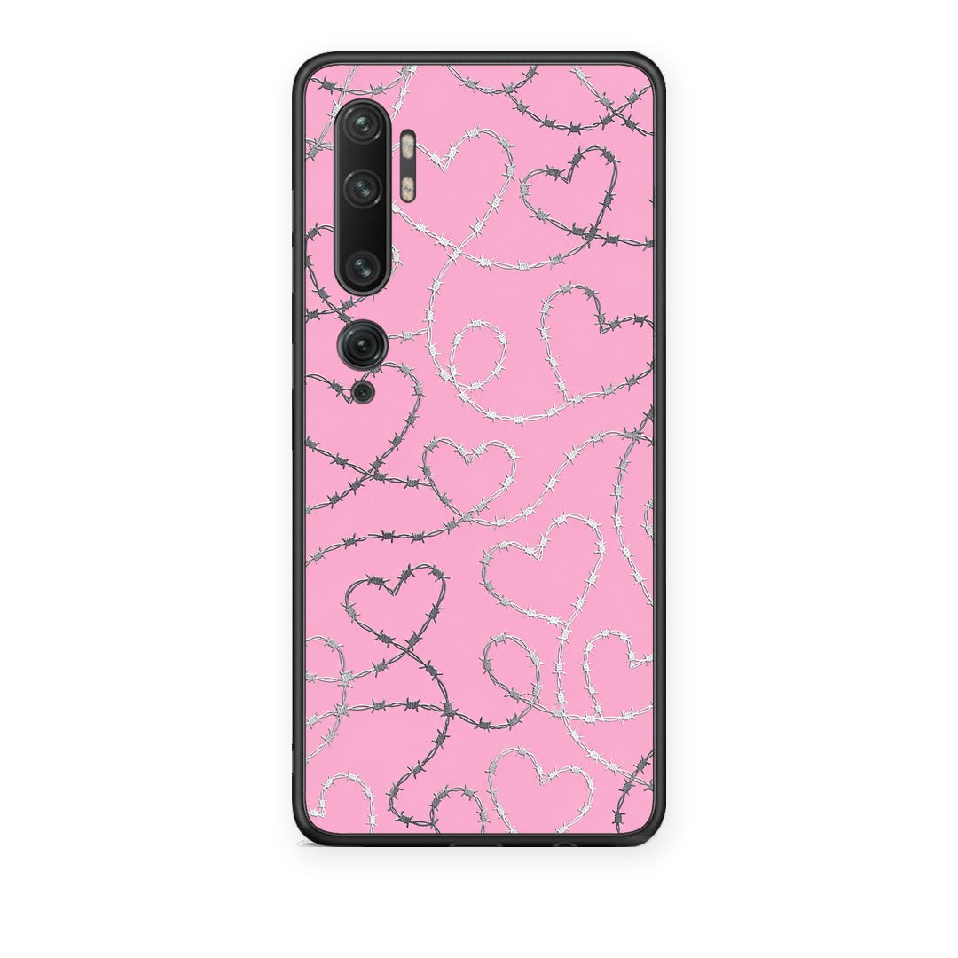 Θήκη Xiaomi Mi Note 10 / 10 Pro Barbed Wire Hearts on Pink από τη Smartfits με σχέδιο στο πίσω μέρος και μαύρο περίβλημα | Xiaomi Mi Note 10 / 10 Pro Barbed Wire Hearts on Pink case with colorful back and black bezels