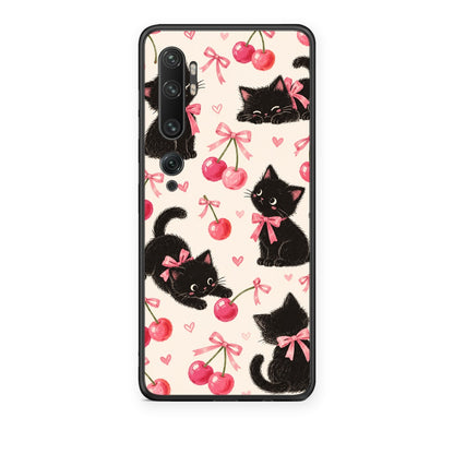 Θήκη Xiaomi Mi Note 10 / 10 Pro Black Kittens and Cherries on Cream από τη Smartfits με σχέδιο στο πίσω μέρος και μαύρο περίβλημα | Xiaomi Mi Note 10 / 10 Pro Black Kittens and Cherries on Cream case with colorful back and black bezels