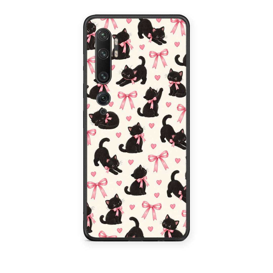Θήκη Xiaomi Mi Note 10 / 10 Pro Black Kittens and Pink Bows on Cream Small από τη Smartfits με σχέδιο στο πίσω μέρος και μαύρο περίβλημα | Xiaomi Mi Note 10 / 10 Pro Black Kittens and Pink Bows on Cream Small case with colorful back and black bezels