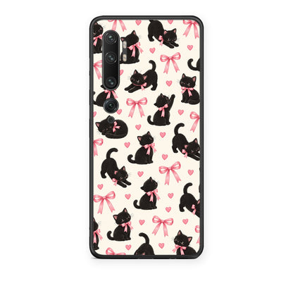 Θήκη Xiaomi Mi Note 10 / 10 Pro Black Kittens and Pink Bows on Cream Small από τη Smartfits με σχέδιο στο πίσω μέρος και μαύρο περίβλημα | Xiaomi Mi Note 10 / 10 Pro Black Kittens and Pink Bows on Cream Small case with colorful back and black bezels