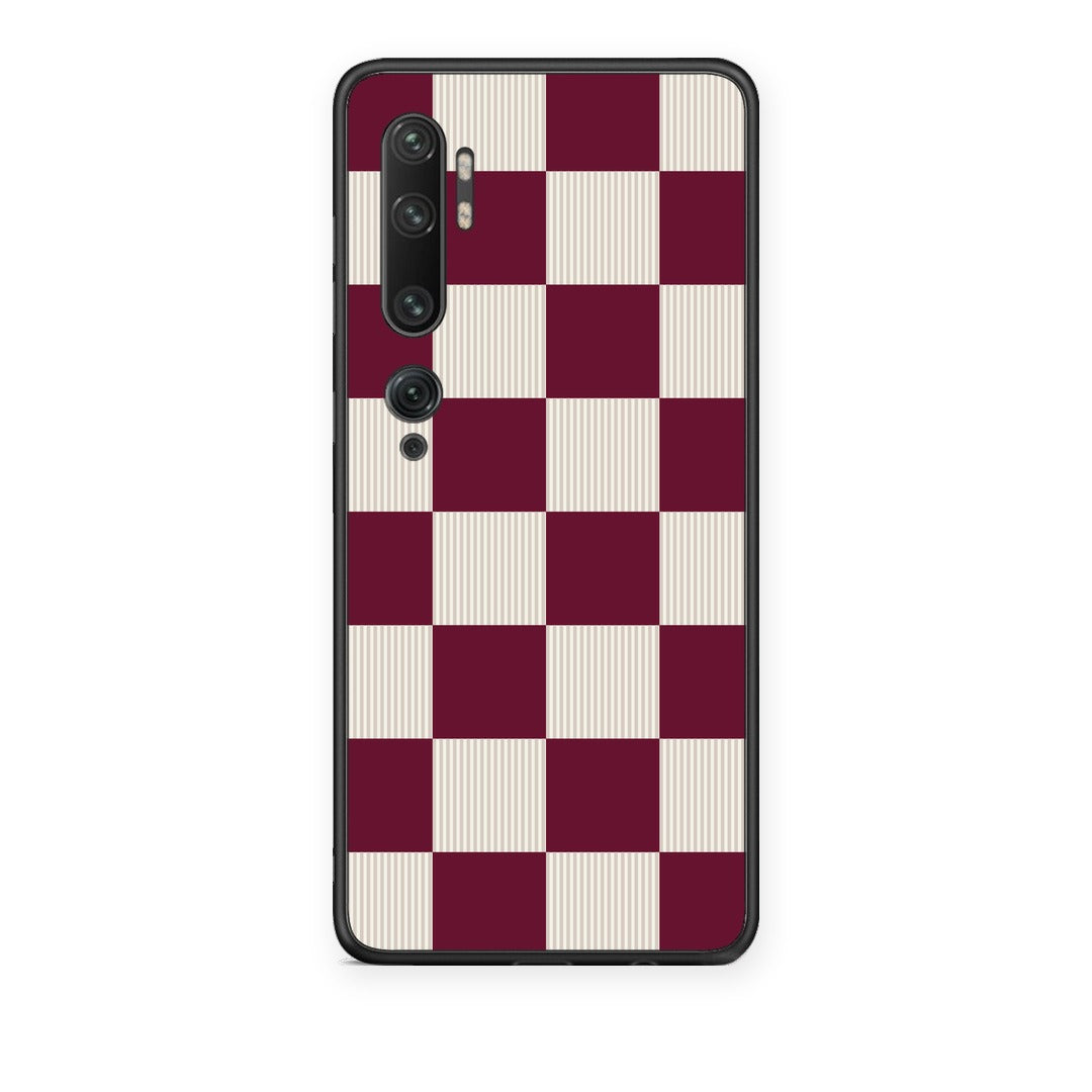 Θήκη Xiaomi Mi Note 10 / 10 Pro Burgundy and Cream Striped Checks από τη Smartfits με σχέδιο στο πίσω μέρος και μαύρο περίβλημα | Xiaomi Mi Note 10 / 10 Pro Burgundy and Cream Striped Checks case with colorful back and black bezels
