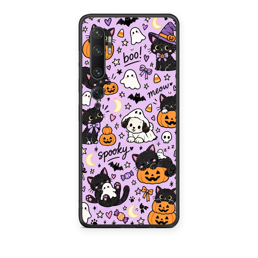 Θήκη Xiaomi Mi Note 10 / 10 Pro Halloween Black Cats on Lilac από τη Smartfits με σχέδιο στο πίσω μέρος και μαύρο περίβλημα | Xiaomi Mi Note 10 / 10 Pro Halloween Black Cats on Lilac case with colorful back and black bezels