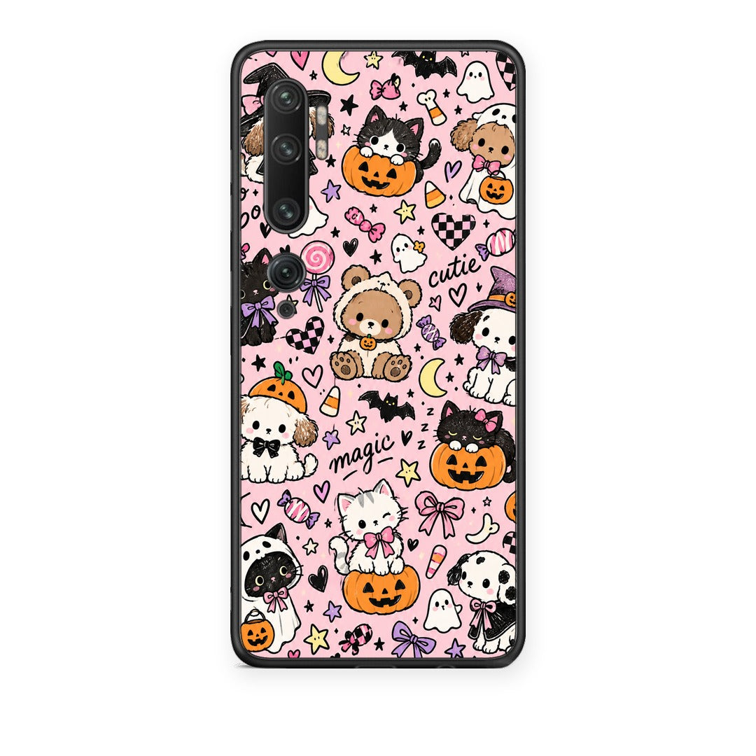 Θήκη Xiaomi Mi Note 10 / 10 Pro Halloween Cute Animals on Pink από τη Smartfits με σχέδιο στο πίσω μέρος και μαύρο περίβλημα | Xiaomi Mi Note 10 / 10 Pro Halloween Cute Animals on Pink case with colorful back and black bezels