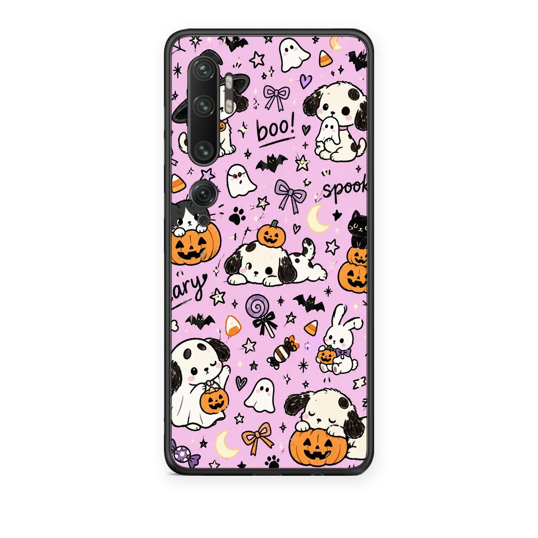 Θήκη Xiaomi Mi Note 10 / 10 Pro Halloween Puppies and Friends on Lilac από τη Smartfits με σχέδιο στο πίσω μέρος και μαύρο περίβλημα | Xiaomi Mi Note 10 / 10 Pro Halloween Puppies and Friends on Lilac case with colorful back and black bezels