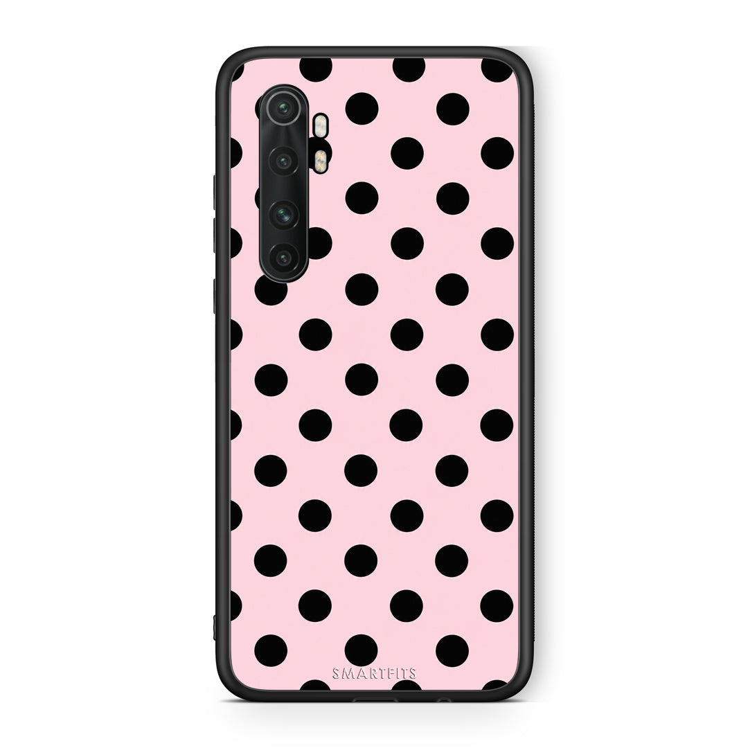 Θήκη Xiaomi Mi Note 10 Lite Black Polka Dots on Pink από τη Smartfits με σχέδιο στο πίσω μέρος και μαύρο περίβλημα | Xiaomi Mi Note 10 Lite Black Polka Dots on Pink case with colorful back and black bezels
