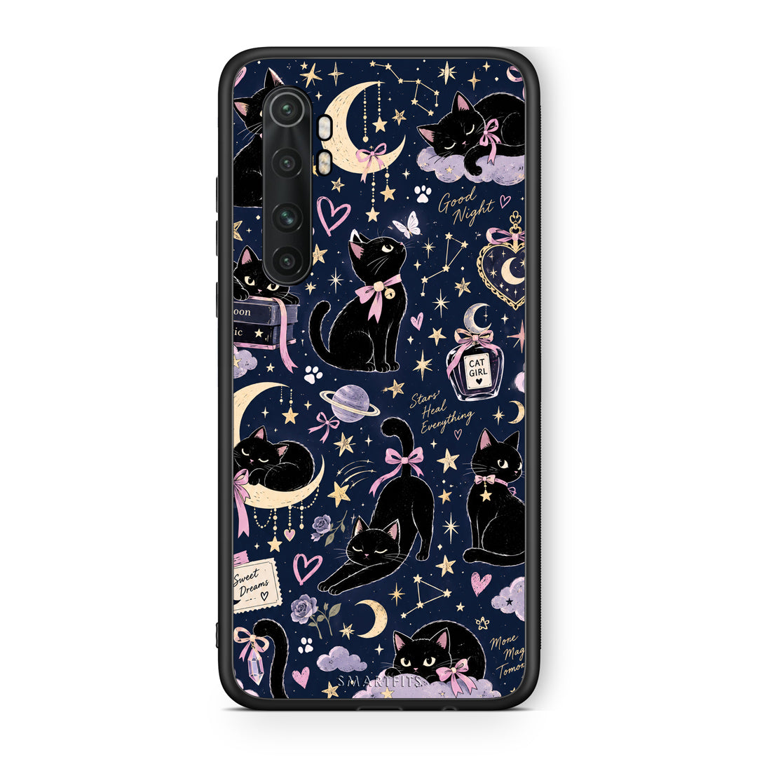 Θήκη Xiaomi Mi Note 10 Lite Celestial Black Cats on Navy από τη Smartfits με σχέδιο στο πίσω μέρος και μαύρο περίβλημα | Xiaomi Mi Note 10 Lite Celestial Black Cats on Navy case with colorful back and black bezels