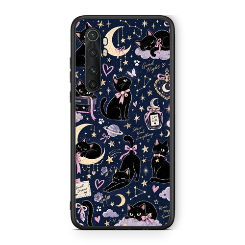 Θήκη Xiaomi Mi Note 10 Lite Celestial Black Cats on Navy από τη Smartfits με σχέδιο στο πίσω μέρος και μαύρο περίβλημα | Xiaomi Mi Note 10 Lite Celestial Black Cats on Navy case with colorful back and black bezels