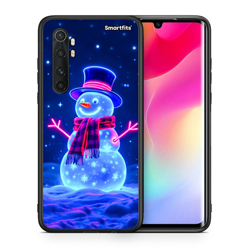 Θήκη Xiaomi Mi Note 10 Lite Christmas Neon Snowman από τη Smartfits με σχέδιο στο πίσω μέρος και μαύρο περίβλημα | Xiaomi Mi Note 10 Lite Christmas Neon Snowman case with colorful back and black bezels