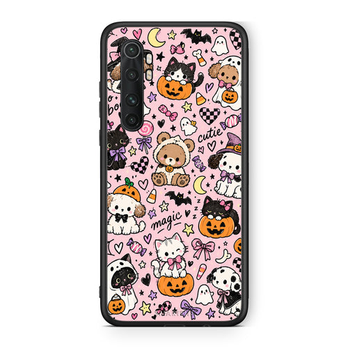 Θήκη Xiaomi Mi Note 10 Lite Halloween Cute Animals on Pink από τη Smartfits με σχέδιο στο πίσω μέρος και μαύρο περίβλημα | Xiaomi Mi Note 10 Lite Halloween Cute Animals on Pink case with colorful back and black bezels