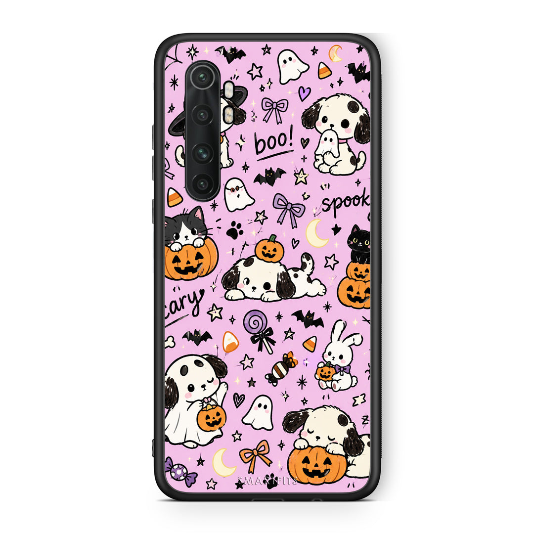Θήκη Xiaomi Mi Note 10 Lite Halloween Puppies and Friends on Lilac από τη Smartfits με σχέδιο στο πίσω μέρος και μαύρο περίβλημα | Xiaomi Mi Note 10 Lite Halloween Puppies and Friends on Lilac case with colorful back and black bezels
