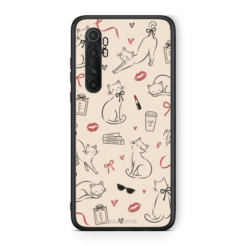 Θήκη Xiaomi Mi Note 10 Lite Minimal Cat and Fashion Doodles on Cream από τη Smartfits με σχέδιο στο πίσω μέρος και μαύρο περίβλημα | Xiaomi Mi Note 10 Lite Minimal Cat and Fashion Doodles on Cream case with colorful back and black bezels