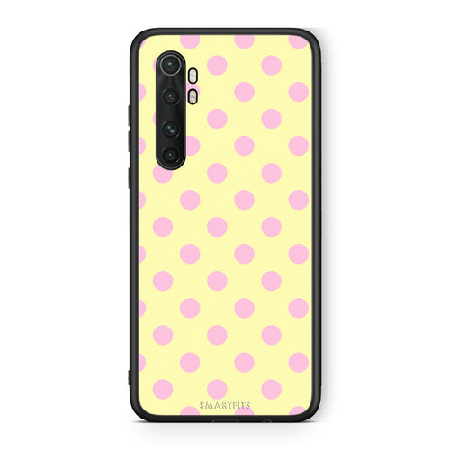 Θήκη Xiaomi Mi Note 10 Lite Pink Polka Dots on Yellow από τη Smartfits με σχέδιο στο πίσω μέρος και μαύρο περίβλημα | Xiaomi Mi Note 10 Lite Pink Polka Dots on Yellow case with colorful back and black bezels