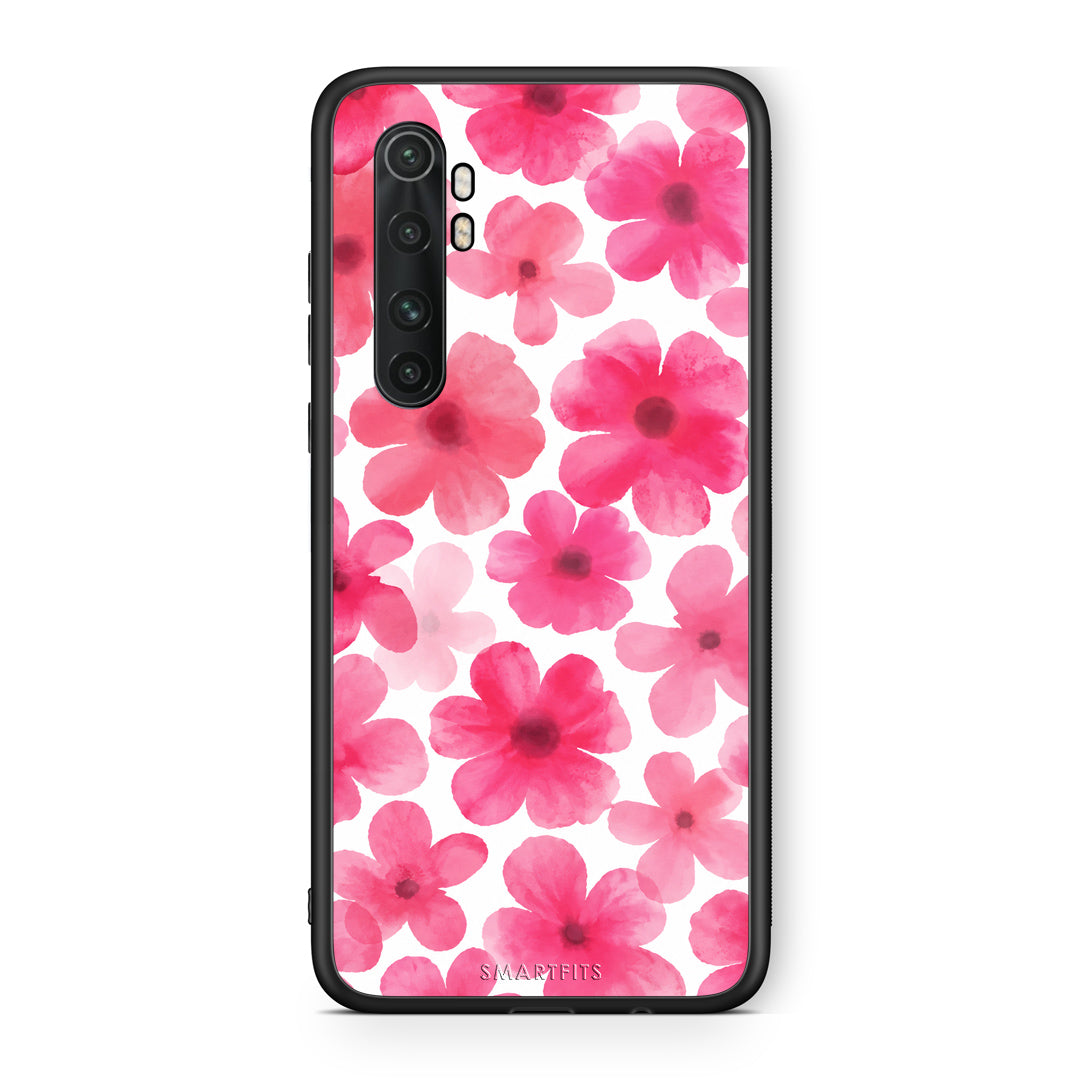 Θήκη Xiaomi Mi Note 10 Lite Pink Watercolour Flowers on White από τη Smartfits με σχέδιο στο πίσω μέρος και μαύρο περίβλημα | Xiaomi Mi Note 10 Lite Pink Watercolour Flowers on White case with colorful back and black bezels