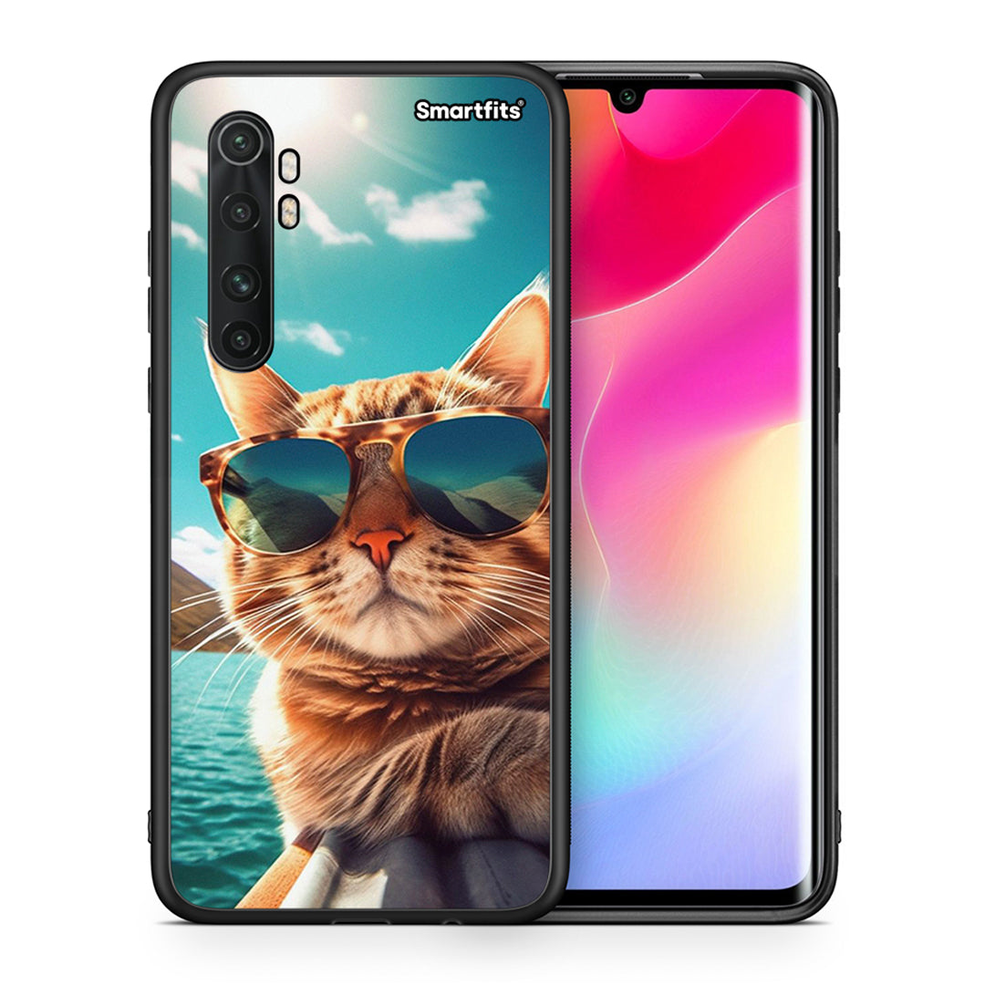 Θήκη Xiaomi Mi Note 10 Lite Summer Cat από τη Smartfits με σχέδιο στο πίσω μέρος και μαύρο περίβλημα | Xiaomi Mi Note 10 Lite Summer Cat case with colorful back and black bezels