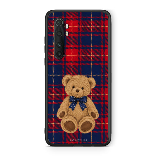 Θήκη Xiaomi Mi Note 10 Lite Teddy Bear on Red and Navy Tartan από τη Smartfits με σχέδιο στο πίσω μέρος και μαύρο περίβλημα | Xiaomi Mi Note 10 Lite Teddy Bear on Red and Navy Tartan case with colorful back and black bezels