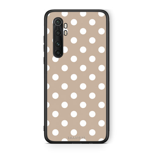 Θήκη Xiaomi Mi Note 10 Lite White Polka Dots on Taupe από τη Smartfits με σχέδιο στο πίσω μέρος και μαύρο περίβλημα | Xiaomi Mi Note 10 Lite White Polka Dots on Taupe case with colorful back and black bezels