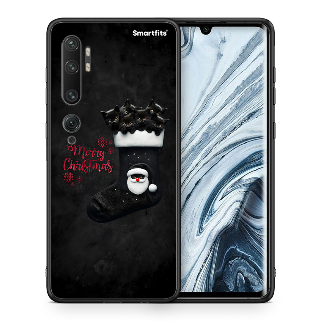 Θήκη Xiaomi Mi Note 10 Pro Merry Cat Christmas από τη Smartfits με σχέδιο στο πίσω μέρος και μαύρο περίβλημα | Xiaomi Mi Note 10 Pro Merry Cat Christmas case with colorful back and black bezels