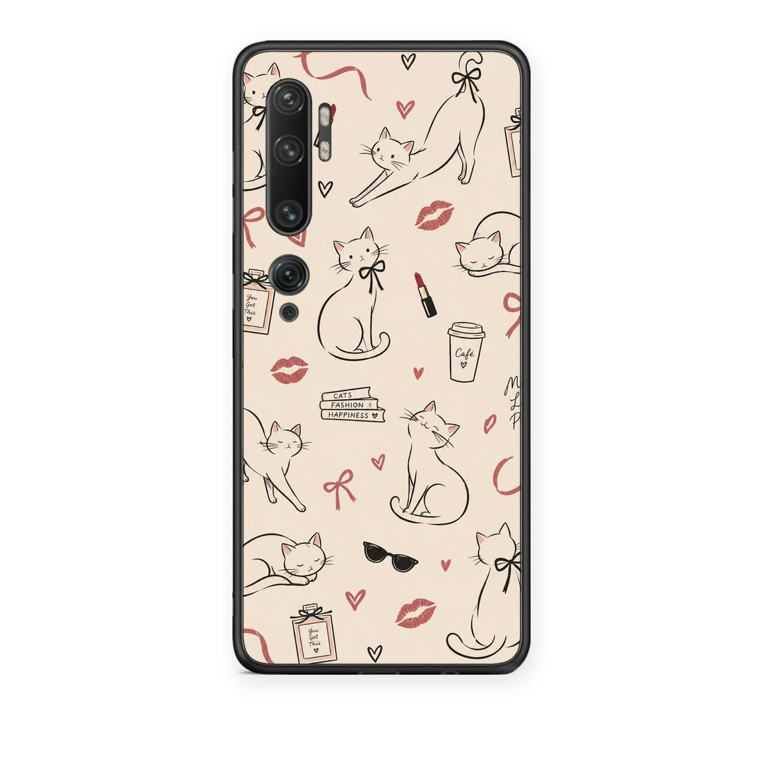 Θήκη Xiaomi Mi Note 10 / 10 Pro Minimal Cat and Fashion Doodles on Cream από τη Smartfits με σχέδιο στο πίσω μέρος και μαύρο περίβλημα | Xiaomi Mi Note 10 / 10 Pro Minimal Cat and Fashion Doodles on Cream case with colorful back and black bezels