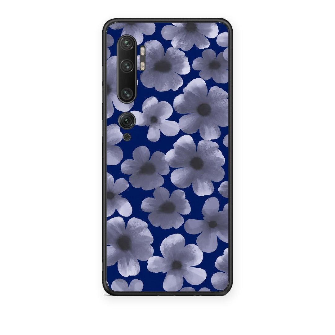 Θήκη Xiaomi Mi Note 10 / 10 Pro Pale Blue Flowers on Navy από τη Smartfits με σχέδιο στο πίσω μέρος και μαύρο περίβλημα | Xiaomi Mi Note 10 / 10 Pro Pale Blue Flowers on Navy case with colorful back and black bezels