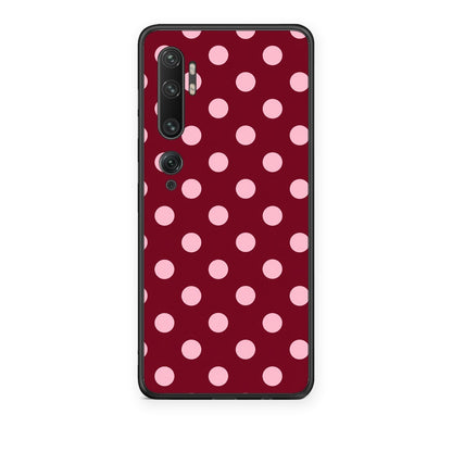Θήκη Xiaomi Mi Note 10 / 10 Pro Pink Polka Dots on Burgundy από τη Smartfits με σχέδιο στο πίσω μέρος και μαύρο περίβλημα | Xiaomi Mi Note 10 / 10 Pro Pink Polka Dots on Burgundy case with colorful back and black bezels