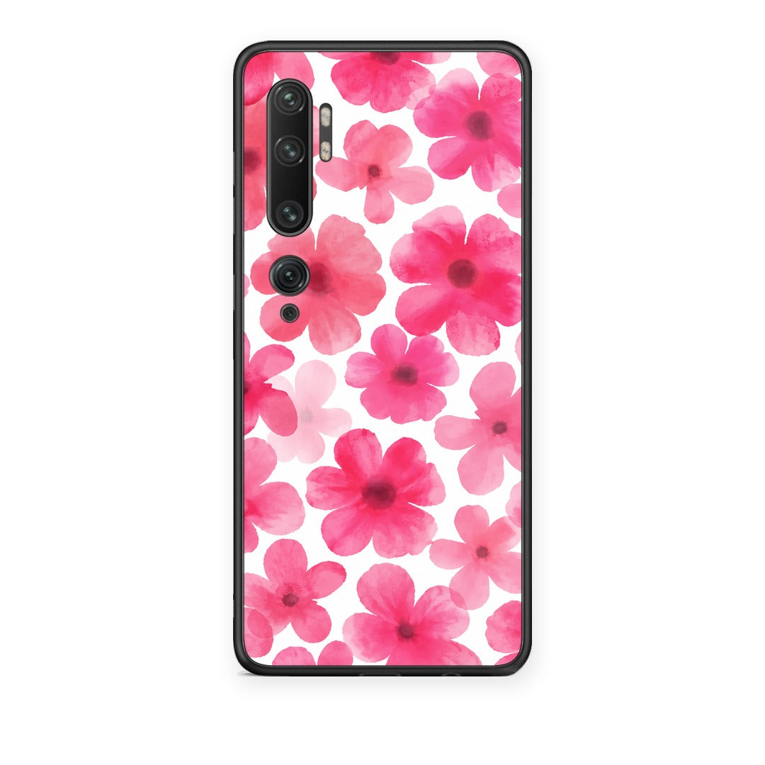 Θήκη Xiaomi Mi Note 10 / 10 Pro Pink Watercolour Flowers on White από τη Smartfits με σχέδιο στο πίσω μέρος και μαύρο περίβλημα | Xiaomi Mi Note 10 / 10 Pro Pink Watercolour Flowers on White case with colorful back and black bezels