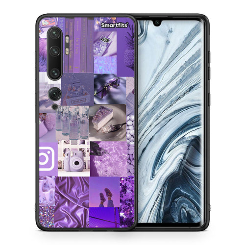 Θήκη Xiaomi Mi Note 10 Pro Purple Aesthetic Collage από τη Smartfits με σχέδιο στο πίσω μέρος και μαύρο περίβλημα | Xiaomi Mi Note 10 Pro Purple Aesthetic Collage case with colorful back and black bezels