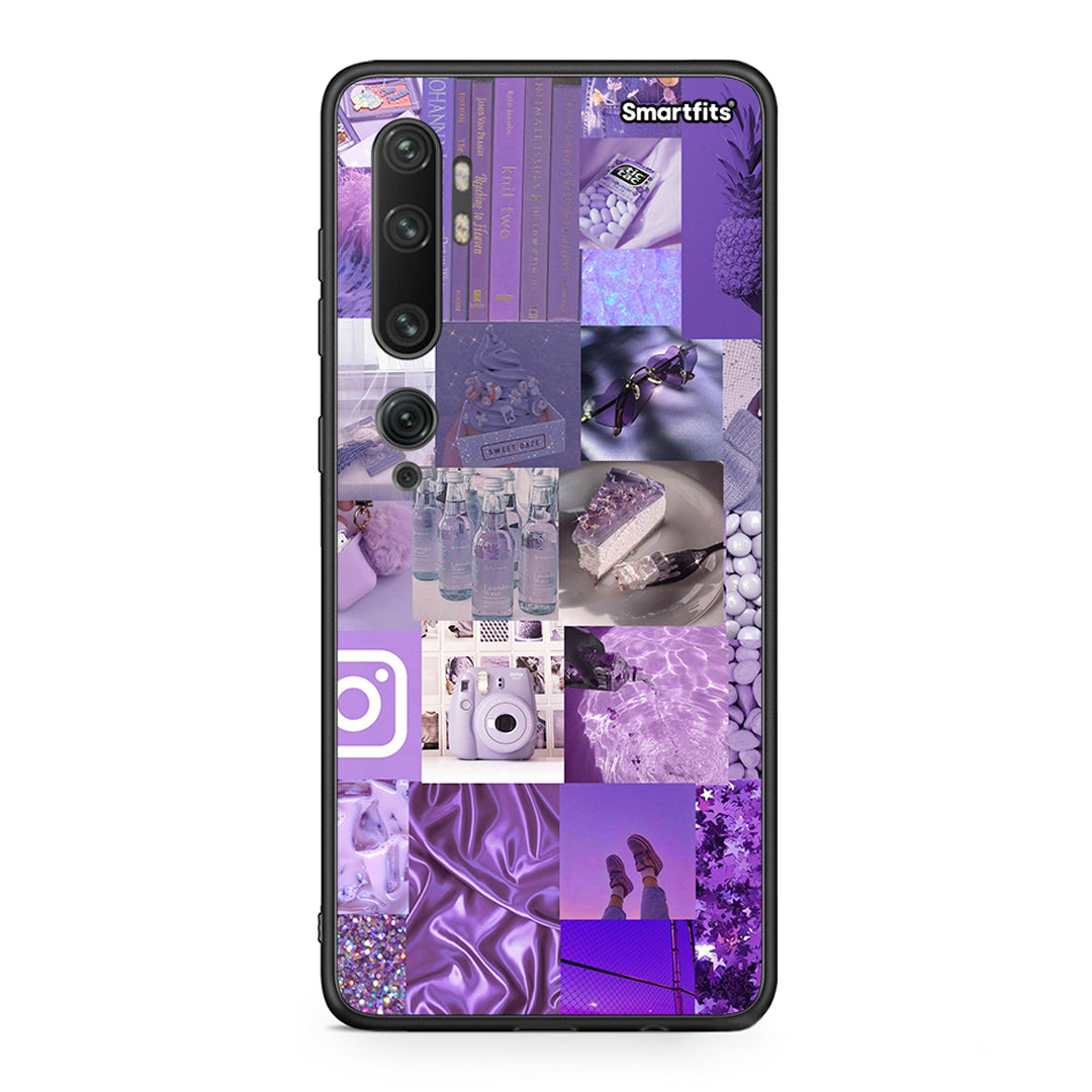 Xiaomi Mi Note 10 Pro Purple Aesthetic Collage θήκη από τη Smartfits με σχέδιο στο πίσω μέρος και μαύρο περίβλημα | Smartphone case with colorful back and black bezels by Smartfits