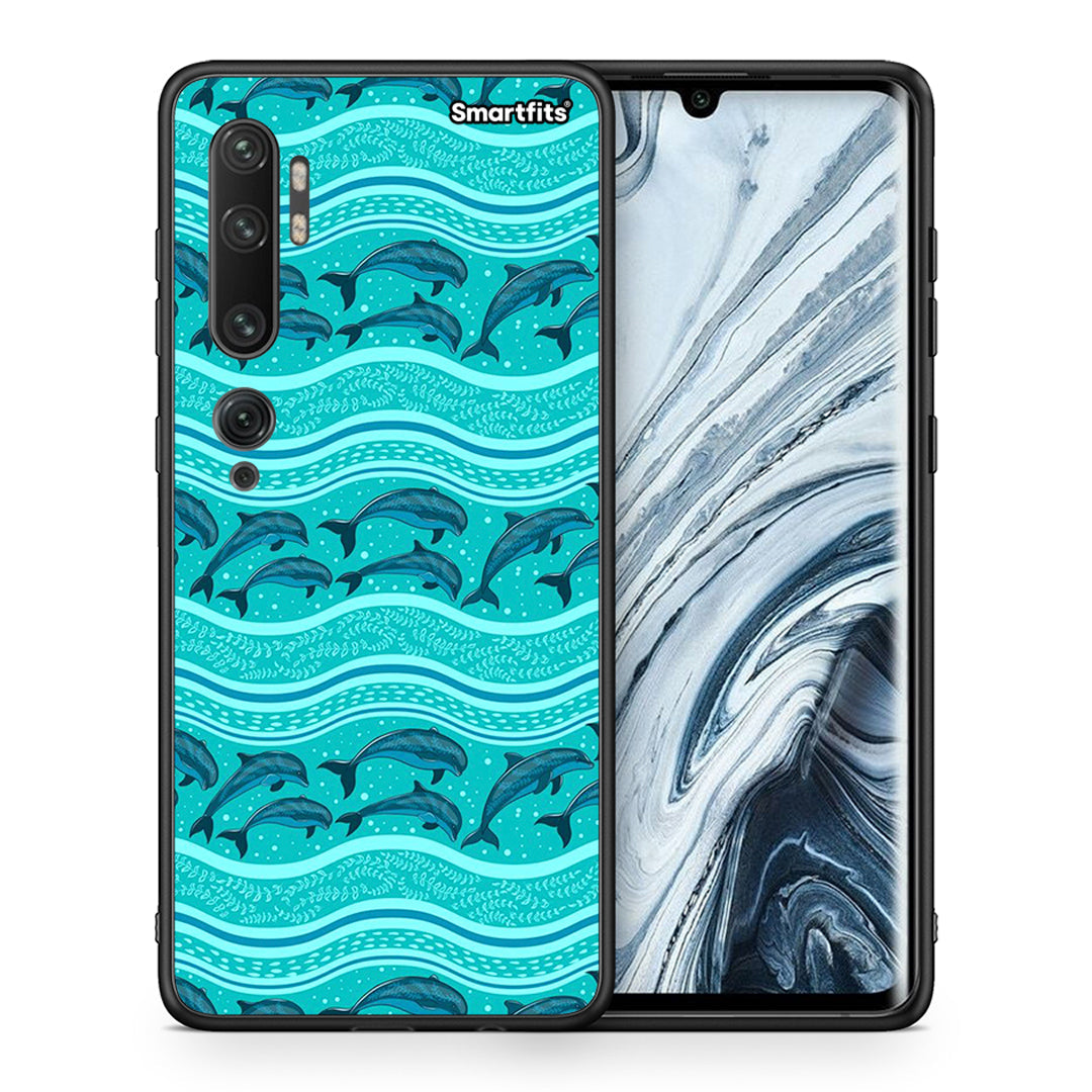 Θήκη Xiaomi Mi Note 10 Pro Swimming Dolphins από τη Smartfits με σχέδιο στο πίσω μέρος και μαύρο περίβλημα | Xiaomi Mi Note 10 Pro Swimming Dolphins case with colorful back and black bezels