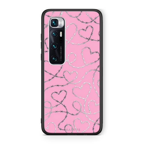 Θήκη Xiaomi Mi 10 Ultra Barbed Wire Hearts on Pink από τη Smartfits με σχέδιο στο πίσω μέρος και μαύρο περίβλημα | Xiaomi Mi 10 Ultra Barbed Wire Hearts on Pink case with colorful back and black bezels