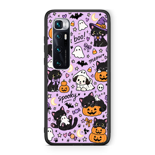 Θήκη Xiaomi Mi 10 Ultra Halloween Black Cats on Lilac από τη Smartfits με σχέδιο στο πίσω μέρος και μαύρο περίβλημα | Xiaomi Mi 10 Ultra Halloween Black Cats on Lilac case with colorful back and black bezels
