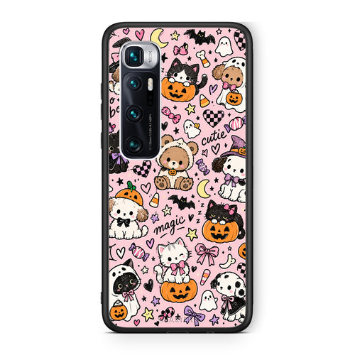 Θήκη Xiaomi Mi 10 Ultra Halloween Cute Animals on Pink από τη Smartfits με σχέδιο στο πίσω μέρος και μαύρο περίβλημα | Xiaomi Mi 10 Ultra Halloween Cute Animals on Pink case with colorful back and black bezels