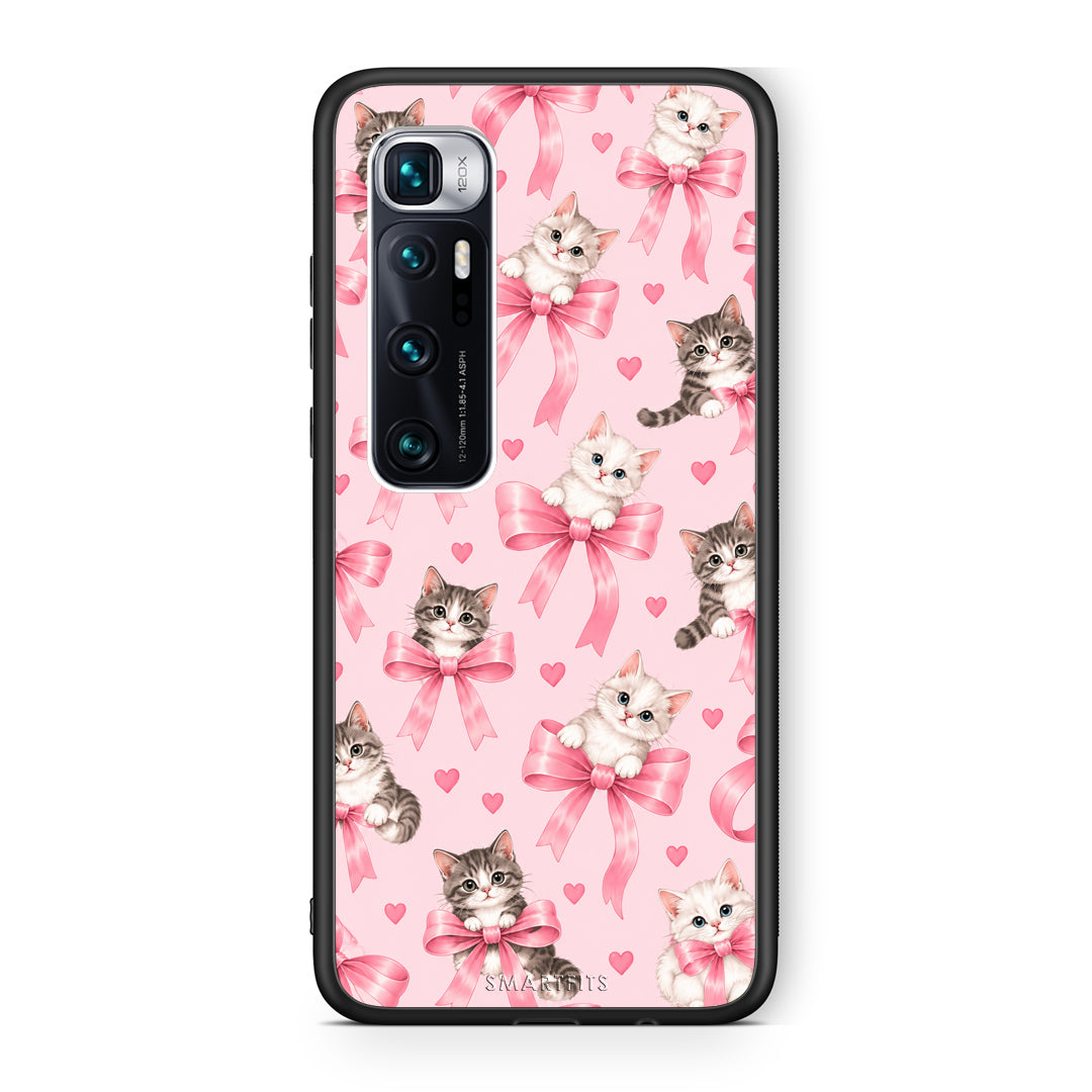 Θήκη Xiaomi Mi 10 Ultra Kittens and Pink Bows on Pink από τη Smartfits με σχέδιο στο πίσω μέρος και μαύρο περίβλημα | Xiaomi Mi 10 Ultra Kittens and Pink Bows on Pink case with colorful back and black bezels