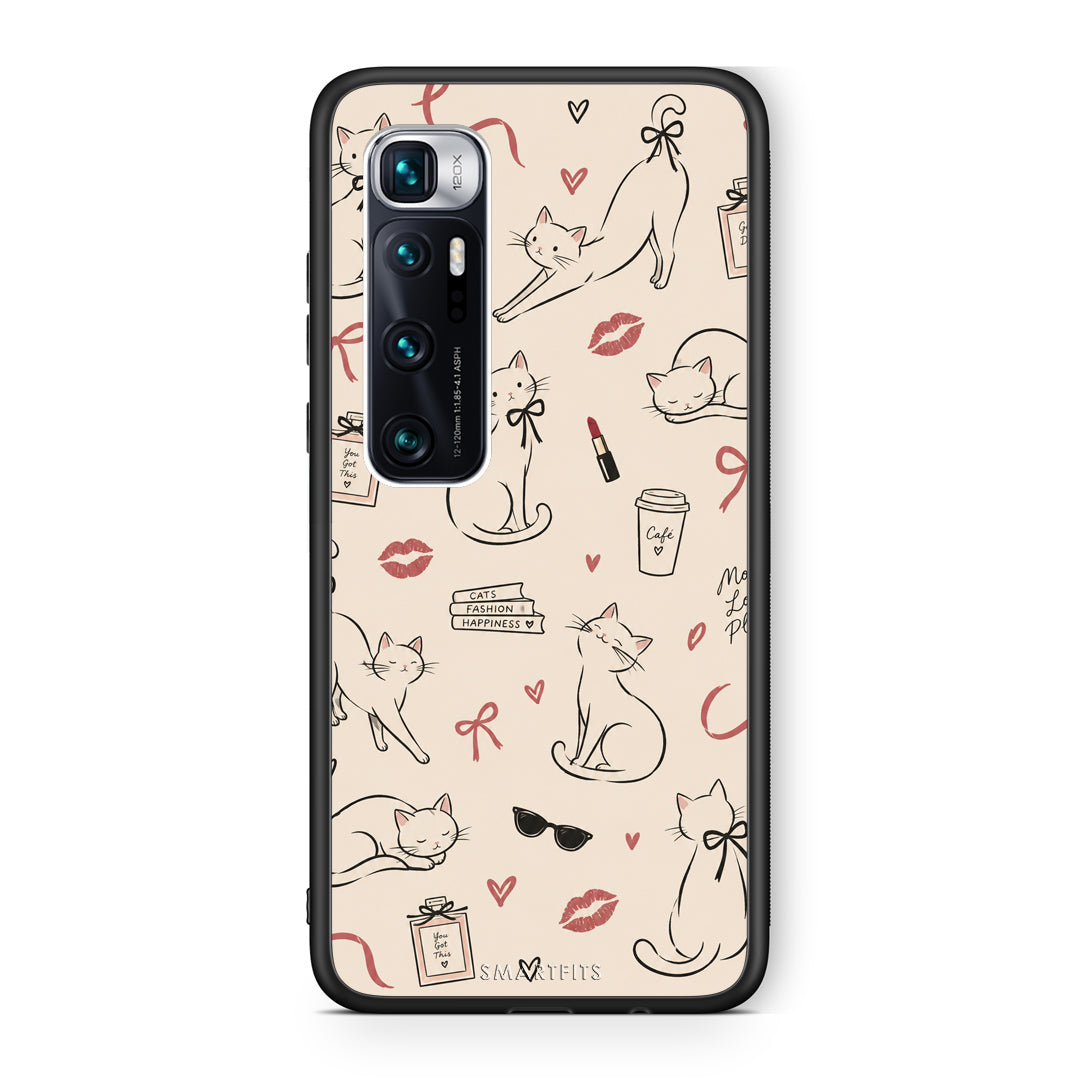 Θήκη Xiaomi Mi 10 Ultra Minimal Cat and Fashion Doodles on Cream από τη Smartfits με σχέδιο στο πίσω μέρος και μαύρο περίβλημα | Xiaomi Mi 10 Ultra Minimal Cat and Fashion Doodles on Cream case with colorful back and black bezels