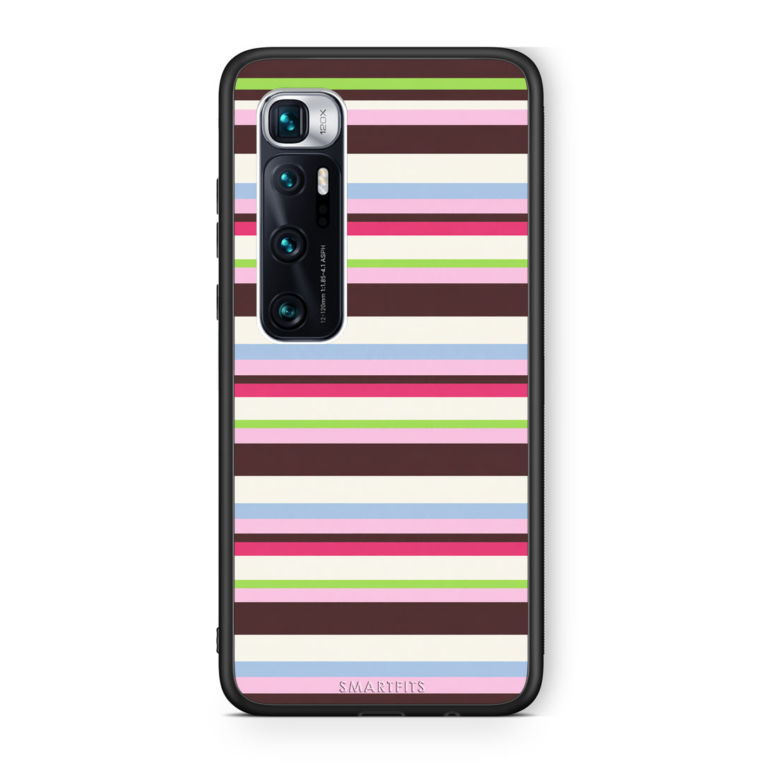 Θήκη Xiaomi Mi 10 Ultra Multicolour Horizontal Stripes από τη Smartfits με σχέδιο στο πίσω μέρος και μαύρο περίβλημα | Xiaomi Mi 10 Ultra Multicolour Horizontal Stripes case with colorful back and black bezels