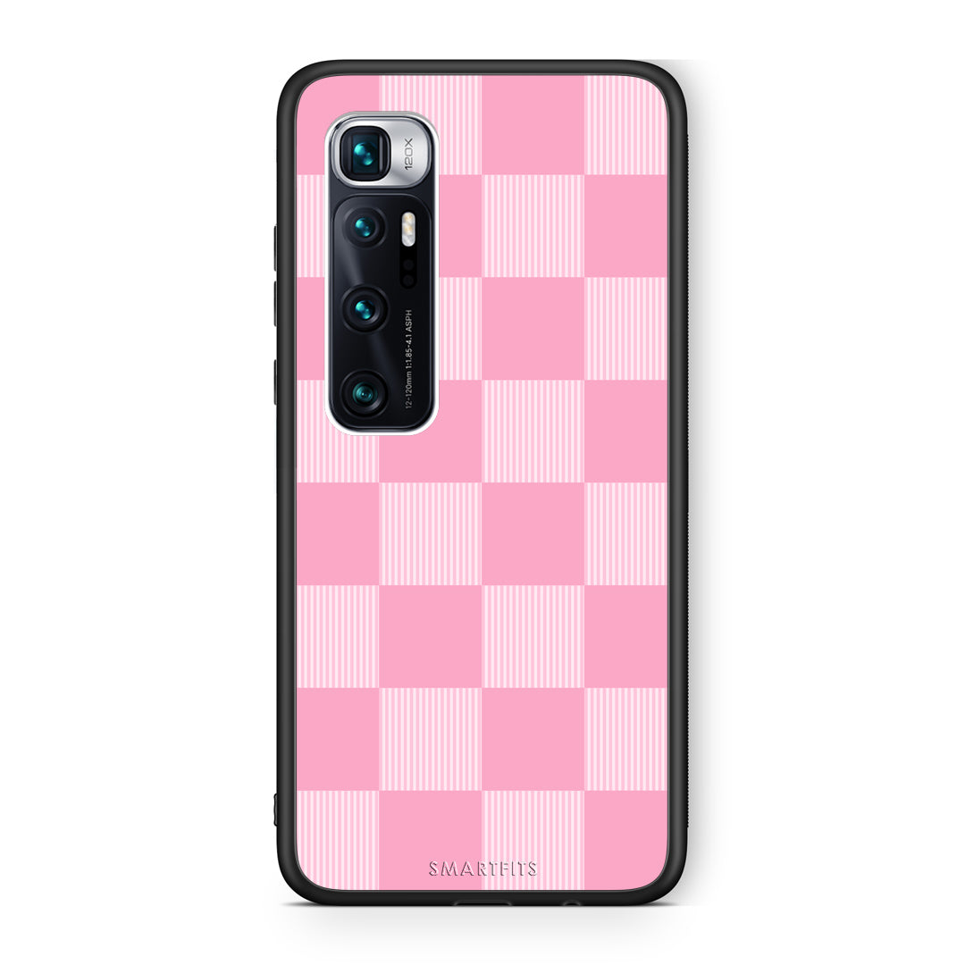 Θήκη Xiaomi Mi 10 Ultra Pink and White Striped Checks από τη Smartfits με σχέδιο στο πίσω μέρος και μαύρο περίβλημα | Xiaomi Mi 10 Ultra Pink and White Striped Checks case with colorful back and black bezels
