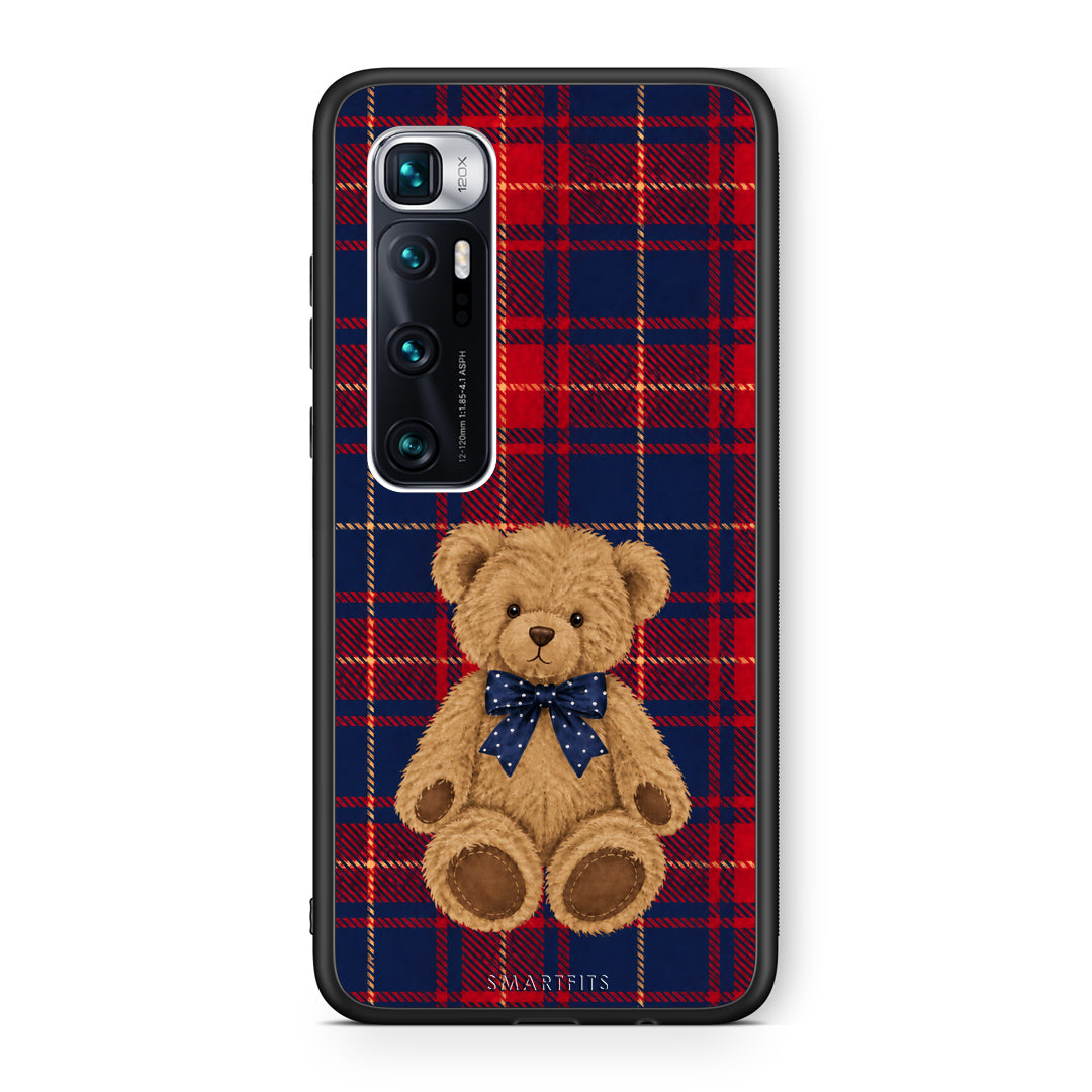 Θήκη Xiaomi Mi 10 Ultra Teddy Bear on Red and Navy Tartan από τη Smartfits με σχέδιο στο πίσω μέρος και μαύρο περίβλημα | Xiaomi Mi 10 Ultra Teddy Bear on Red and Navy Tartan case with colorful back and black bezels